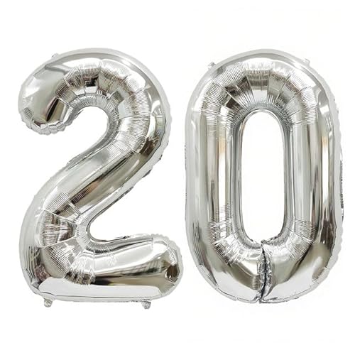 Sanu Belle Silber Zahlen Luftballon 20 Geburtstag Happy Birthday 40 Zoll Folienballon 20 Kinder Jungen Mädchen Jahrestag Party Deko Zahlenballon 20 Silver 202049 von Sanu Belle