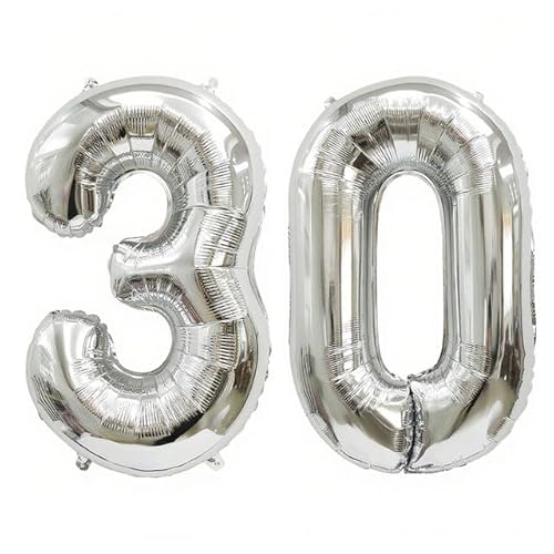 Sanu Belle Silber Zahlen Luftballon 30 Geburtstag Happy Birthday 40 Zoll Folienballon 30 Kinder Jungen Mädchen Jahrestag Party Deko Zahlenballon 30 Silver 202050 von Sanu Belle