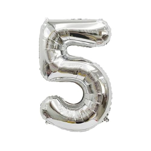 Sanu Belle Silber Zahlen Luftballon 5 Geburtstag Happy Birthday 40 Zoll Folienballon 5 Kinder Jungen Mädchen Jahrestag Party Deko Zahlenballon 5 Silver 202034 von Sanu Belle
