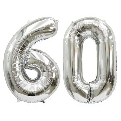 Sanu Belle Silber Zahlen Luftballon 60 Geburtstag Happy Birthday 40 Zoll Folienballon 60 Kinder Jungen Mädchen Jahrestag Party Deko Zahlenballon 60 Silver 202053 von Sanu Belle