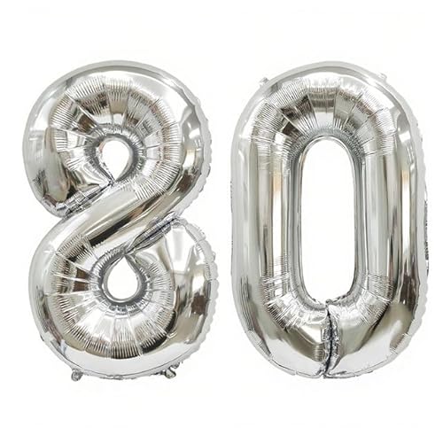 Sanu Belle Silber Zahlen Luftballon 80 Geburtstag Happy Birthday 40 Zoll Folienballon 80 Kinder Jungen Mädchen Jahrestag Party Deko Zahlenballon 80 Silver 202055 von Sanu Belle
