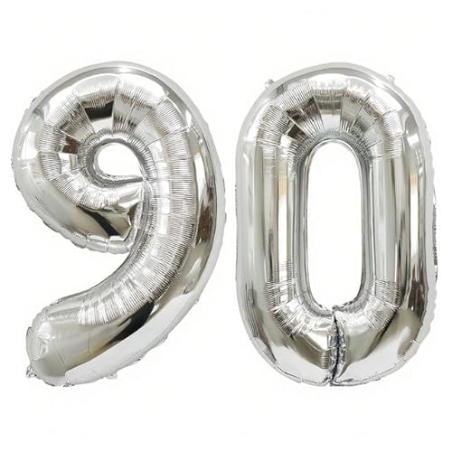 Sanu Belle Silber Zahlen Luftballon 90 Geburtstag Happy Birthday 40 Zoll Folienballon 90 Kinder Jungen Mädchen Jahrestag Party Deko Zahlenballon 90 Silver 202056 von Sanu Belle