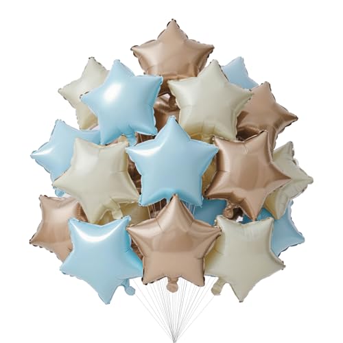 Sanu Belle Stern Folienballons 24 Stück（Babyblau Karamell Cremeweiß）18 Zoll Helium Sternluftballons für Party,Valentinstag,Hochzeit,Geburtstag,Neujahr Deko 206007 von Sanu Belle