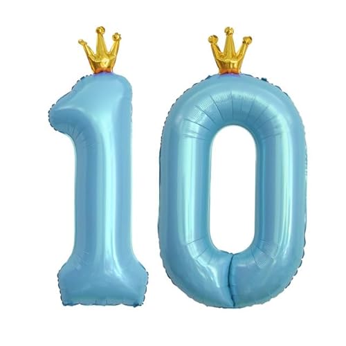 Sanu Belle Zahlen Luftballon 10 Blau mit Krone 40 Zoll Folienballon 10 Kinder Jungen Mädchen Geburtstag Jahrestag Party Deko Zahlenballon 10 Blue von Sanu Belle