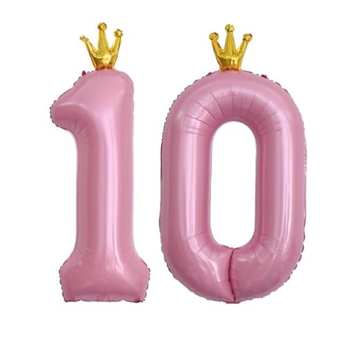 Sanu Belle Zahlen Luftballon 10 Rosa mit Krone 40 Zoll Folienballon 10 Kinder Jungen Mädchen Geburtstag Jahrestag Party Deko Zahlenballon 10 Pink von Sanu Belle