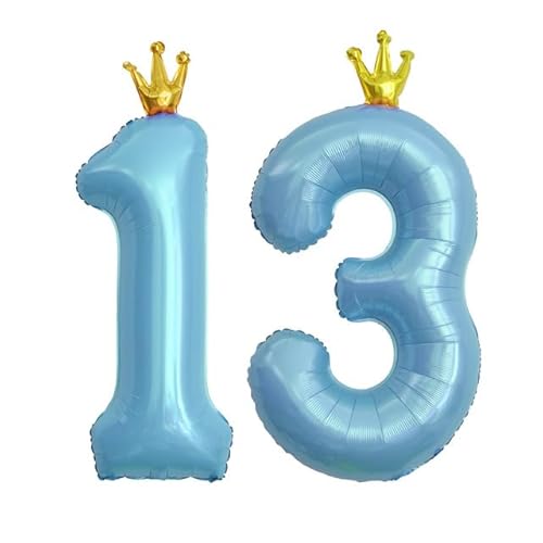 Sanu Belle Zahlen Luftballon 13 Blau mit Krone 40 Zoll Folienballon 13 Kinder Jungen Mädchen Geburtstag Jahrestag Party Deko Zahlenballon 13 Blue von Sanu Belle