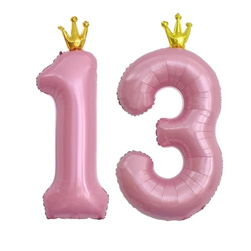 Sanu Belle Zahlen Luftballon 13 Rosa mit Krone 40 Zoll Folienballon 13 Kinder Jungen Mädchen Geburtstag Jahrestag Party Deko Zahlenballon 13 Pink von Sanu Belle