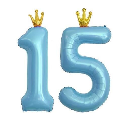 Sanu Belle Zahlen Luftballon 15 Blau mit Krone 40 Zoll Folienballon 15 Kinder Jungen Mädchen Geburtstag Jahrestag Party Deko Zahlenballon 15 Blue von Sanu Belle