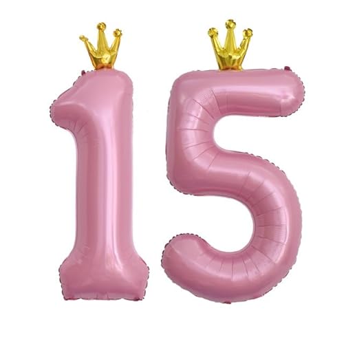 Sanu Belle Zahlen Luftballon 15 Rosa mit Krone 40 Zoll Folienballon 15 Kinder Jungen Mädchen Geburtstag Jahrestag Party Deko Zahlenballon 15 Pink von Sanu Belle
