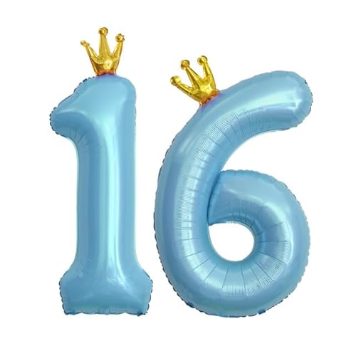 Sanu Belle Zahlen Luftballon 16 Blau mit Krone 40 Zoll Folienballon 16 Kinder Jungen Mädchen Geburtstag Jahrestag Party Deko Zahlenballon 16 Blue von Sanu Belle