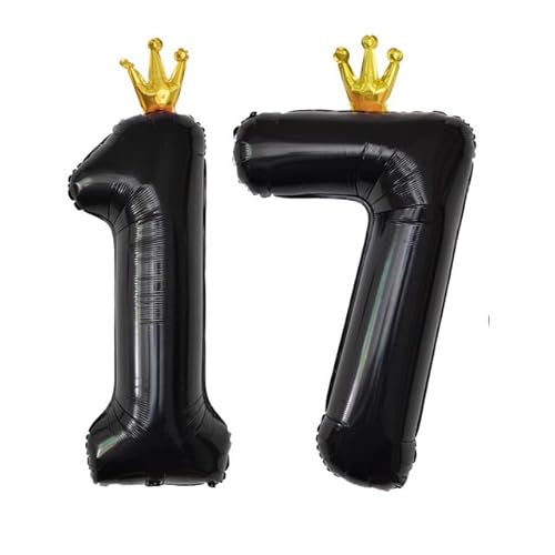 Sanu Belle Zahlen Luftballon 17 Schwarz mit Krone 40 Zoll Folienballon 17 Kinder Jungen Mädchen Geburtstag Jahrestag Party Deko Zahlenballon 17 Black von Sanu Belle
