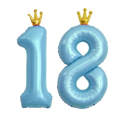 Sanu Belle Zahlen Luftballon 18 Blau mit Krone 40 Zoll Folienballon 18 Kinder Jungen Mädchen Geburtstag Jahrestag Party Deko Zahlenballon 18 Blue von Sanu Belle