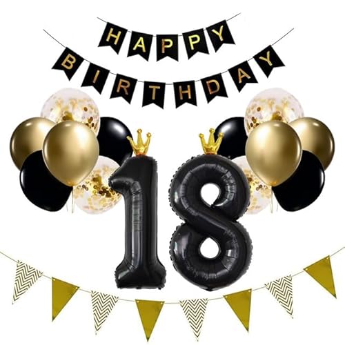 Sanu Belle Zahlen Luftballon 18 Schwarz mit Krone 40 Zoll Folienballon 18 Kinder Jungen Mädchen Geburtstag Jahrestag Party Deko Zahlenballon 18 Black Kit von Sanu Belle