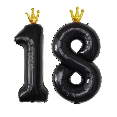 Sanu Belle Zahlen Luftballon 18 Schwarz mit Krone 40 Zoll Folienballon 18 Kinder Jungen Mädchen Geburtstag Jahrestag Party Deko Zahlenballon 18 Black von Sanu Belle