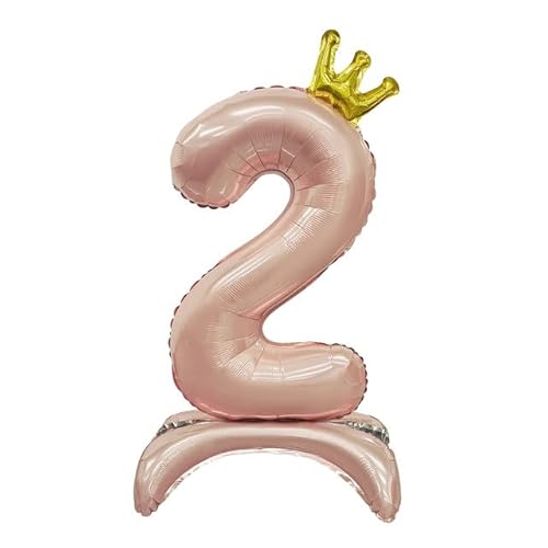 Sanu Belle Zahlen Luftballon 2 Rosa mit Krone mit Standfuß 32 Zoll Folienballon 2 Kinder Jungen Mädchen Geburtstag Jahrestag Party Deko Zahlenballon 2 Pink von Sanu Belle