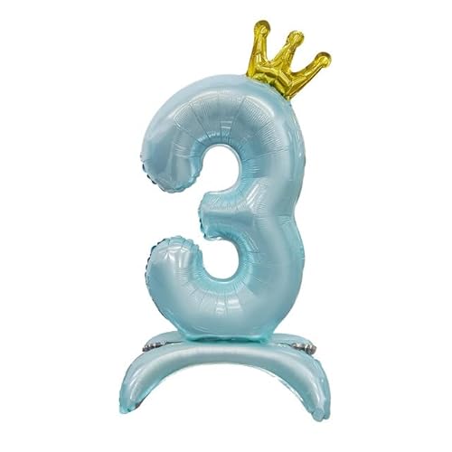 Sanu Belle Zahlen Luftballon 3 Blau mit Krone mit Standfuß 32 Zoll Folienballon 3 Kinder Jungen Mädchen Geburtstag Jahrestag Party Deko Zahlenballon 3 Blue von Sanu Belle