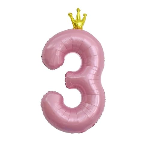 Sanu Belle Zahlen Luftballon 3 Rosa mit Krone 40 Zoll Folienballon 3 Kinder Jungen Mädchen Geburtstag Jahrestag Party Deko Zahlenballon 3 Pink von Sanu Belle
