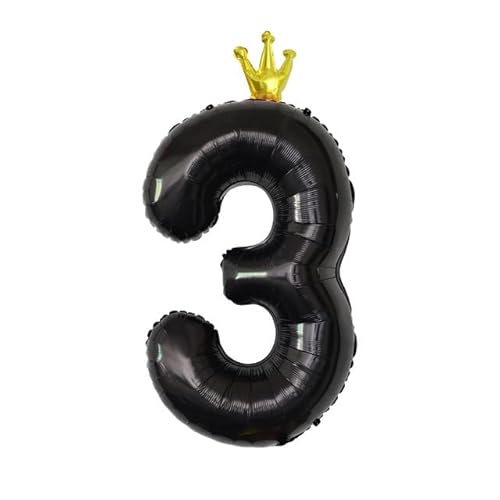 Sanu Belle Zahlen Luftballon 3 Schwarz mit Krone 40 Zoll Folienballon 3 Kinder Jungen Mädchen Geburtstag Jahrestag Party Deko Zahlenballon 3 Black von Sanu Belle