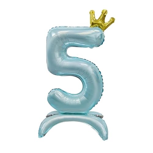 Sanu Belle Zahlen Luftballon 5 Blau mit Krone mit Standfuß 32 Zoll Folienballon 5 Kinder Jungen Mädchen Geburtstag Jahrestag Party Deko Zahlenballon 5 Blue von Sanu Belle