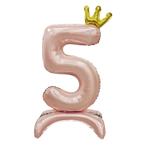 Sanu Belle Zahlen Luftballon 5 Rosa mit Krone mit Standfuß 32 Zoll Folienballon 5 Kinder Jungen Mädchen Geburtstag Jahrestag Party Deko Zahlenballon 5 Pink von Sanu Belle