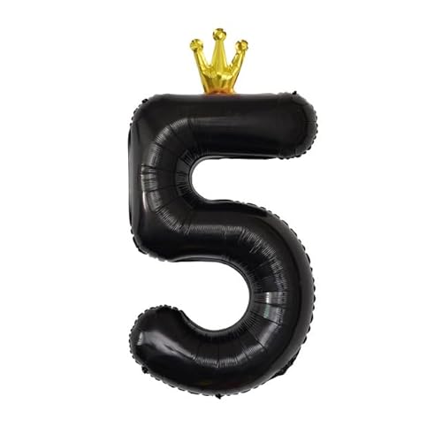 Sanu Belle Zahlen Luftballon 5 Schwarz mit Krone 40 Zoll Folienballon 5 Kinder Jungen Mädchen Geburtstag Jahrestag Party Deko Zahlenballon 5 Black von Sanu Belle