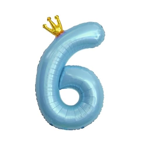 Sanu Belle Zahlen Luftballon 6 Blau mit Krone 40 Zoll Folienballon 6 Kinder Jungen Mädchen Geburtstag Jahrestag Party Deko Zahlenballon 6 Blue von Sanu Belle