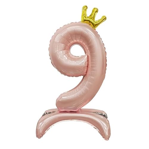 Sanu Belle Zahlen Luftballon 9 Rosa mit Krone mit Standfuß 32 Zoll Folienballon 9 Kinder Jungen Mädchen Geburtstag Jahrestag Party Deko Zahlenballon 9 Pink von Sanu Belle
