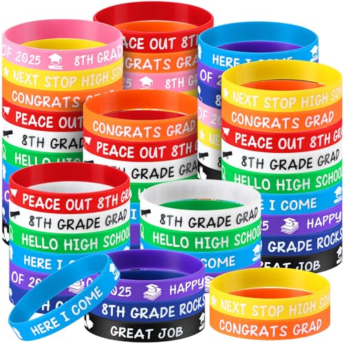 Sanwuta Gummi-Armbänder für Absolventen, Klasse 2025, 8. Klasse 2025, Silikon-Armbänder für Teenager, Studenten, Belohnungen, Schule, Partyzubehör, Geschenk, 100 Stück von Sanwuta