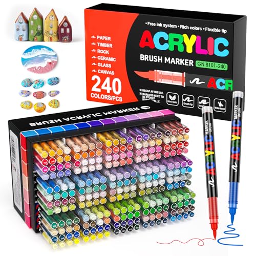 Sanyetral Acryl-Pinsel-Marker-Set, Pinselspitze, Acrylmalstifte für Papier, Kleidung, Schuhe, Steine, Tassen, Keramik, Metall, Kunsthandwerk, Geschenk, 240 Farben Sanyetral Acryl-Pinsel-Marker-Set, Pinselspitze, Acrylmalstifte für Papier, Kleidung, Schuhe, Steine, Tassen, Keramik, Metall, Kunsthandwerk, Geschenk, 240 Farben von Sanyetral