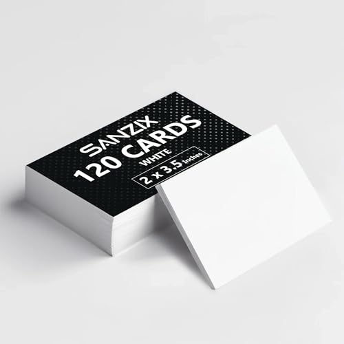 SANZIX Bedruckbare Blanko-Visitenkarten, 5,1 x 8,9 cm, Weiß, schwerer Karton, 36,3 kg, 220 g/m², Premium-Druckerpapier, perfekte weiße Dankes- und Nachrichtenkarten, 120 Stück SANZIX Bedruckbare Blanko-Visitenkarten, 5,1 x 8,9 cm, Weiß, schwerer Karton, 36,3 kg, 220 g/m², Premium-Druckerpapier, perfekte weiße Dankes- und Nachrichtenkarten, 120 Stück von Sanzix