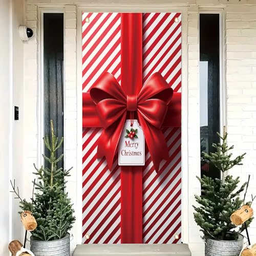 Saoplasa Weihnachtstürabdeckung, rotes Banner, 180 x 89 cm, gestreift, Geschenkpapier, Hintergrund mit Aufschrift "Merry Christmas", Urlaubsgeschenk, Dekoration für Haustür, Wandbehang, Winterparty Saoplasa Weihnachtstürabdeckung, rotes Banner, 180 x 89 cm, gestreift, Geschenkpapier, Hintergrund mit Aufschrift "Merry Christmas", Urlaubsgeschenk, Dekoration für Haustür, Wandbehang, Winterparty von Saoplasa