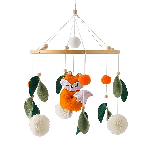 Sarah Duke Baby Mobile Kinder Babybett Windspiel Baby Holz mit Filzbällen Wildtiere Mobile Bettglocke Grüne Blätter Babyzimmer Baby Bett Mobiles Anhänger für Jungen und Mädchen von Sarah Duke