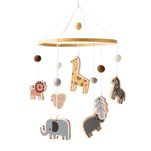 Sarah Duke Mobile Baby Hölz Babybett Mobile Baby Windspiel Filzbällen Elefant Giraffe Löwe Babyzimmer Holz Gehäkelt Mobile Baby Neugeborene Jungen Mädchen Anhänger von Sarah Duke