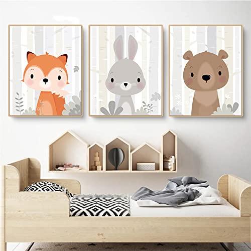 Sarah Duke Poster Kinderzimmer, 3er Set Cartoon Tiere Wandbilder Babyzimmer Deko, Ohne Rahmen Leinwand Kinderposter, Wanddeko Bilder Set für Kinder (40 x 50 cm) von Sarah Duke