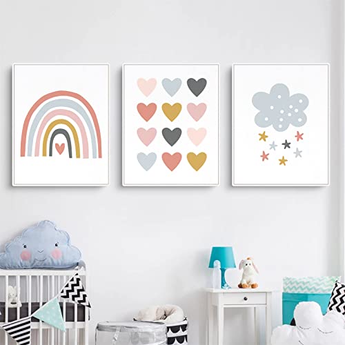 Sarah Duke Poster Kinderzimmer, 3er Set Regenbogen Liebe Sterne Wandbilder Kinderzimmer, Ohne Rahmen Kinderposter, Wanddeko Bilder Set für Kinder (30 x 40 cm) von Sarah Duke