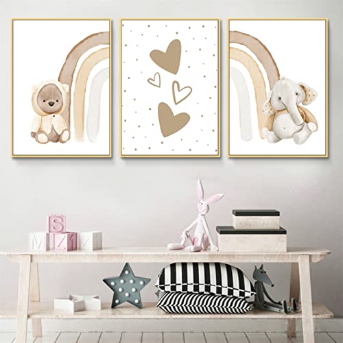 Sarah Duke Poster Kinderzimmer, 3er Set Regenbogen Tiere Beige Bilder Wandposter, Ohne Rahmen Wandbilder Deko, Leinwandposter Geschenk für Junge und Mädchen (40 x 50 cm) von Sarah Duke