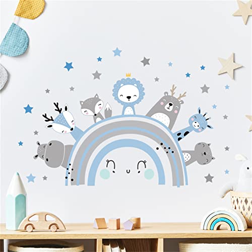 Sarah Duke Wandsticker Kinderzimmer, Lächeln Regenbogen Tiere Wandtattoo Selbstklebend, PVC Wanddeko Sticker Kinder, Wandaufkleber Geschenk für Kinder (Blau) von Sarah Duke