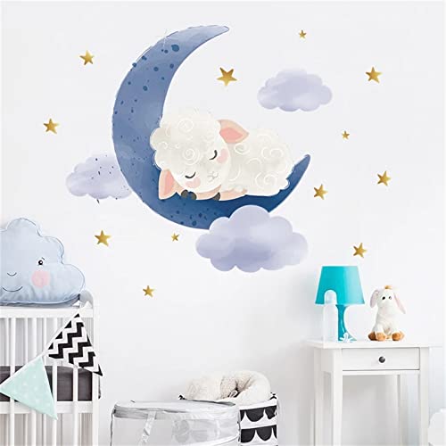 Sarah Duke Wandsticker Kinderzimmer Mädchen, Cartoon Schafe Mond Wandtattoo Wandaufkleber, PVC Selbstklebend Kinder Aufkleber Wand von Sarah Duke