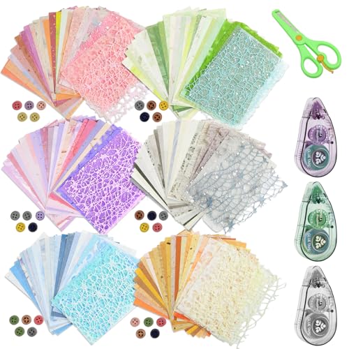 Dekoratives Scrapbook-Papier-Set, 156 Blatt, strukturiertes Netzstoff-Design, 6 Farben mit Knopfakzenten Dekoratives Scrapbook-Papier-Set, 156 Blatt, strukturiertes Netzstoff-Design, 6 Farben mit Knopfakzenten von Saranna