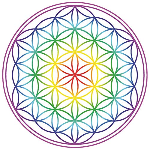Aufkleber Set 2x9cm "Blume des Lebens" Regenbogen-Chakra weiß von Saraswati