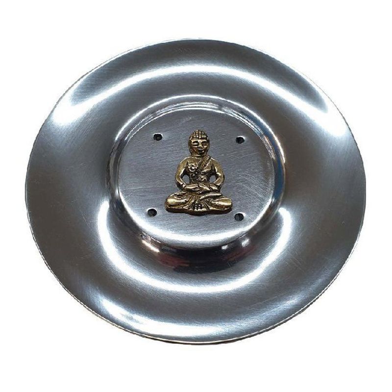 Räucherstäbchenhalter "Buddha" Messingrelief Auf Metall Rund 10 Cm von Saraswati