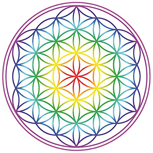 Saraswati Aufkleber Blume des Lebens Sticker Regenbogen-Chakra 14cm transparent von Saraswati