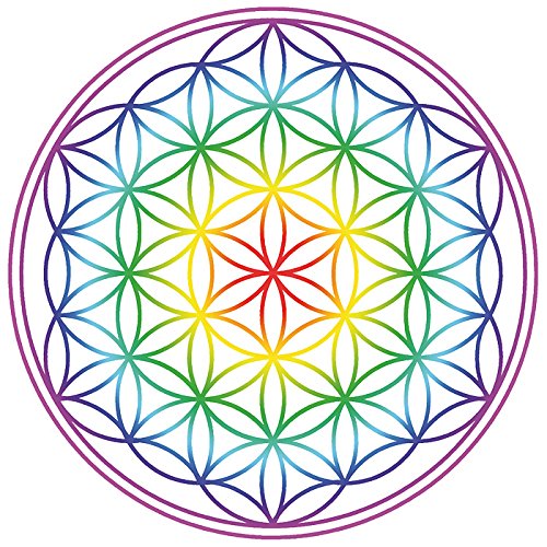 Saraswati Aufkleber Set 4x4,5cm Blume des Lebens Sticker Regenbogen-Chakra transparent von Saraswati