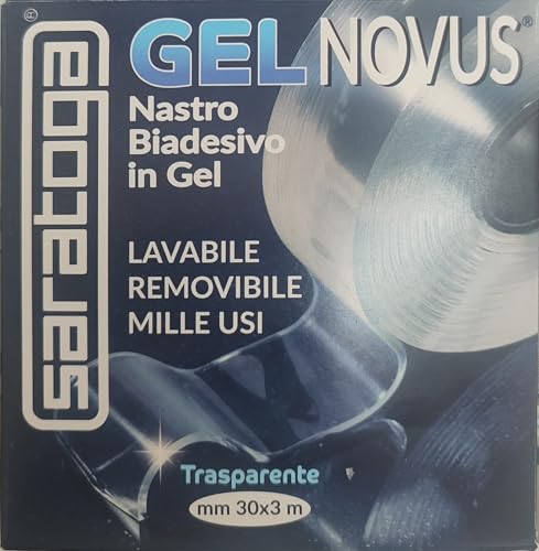 SARATOGA Gel Novus Doppelseitiges Klebeband, transparent, 30 mm x 3 m, waschbar und wiederverwendbar, für den Innen- und Außenbereich von Saratoga