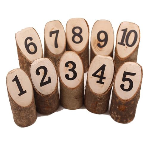 Sarini 10 Stück rustikale Tischnummern aus Holz, 1–10, Escort, rustikale Party- und Hochzeitsdekoration, Zahlenschilder für Hochzeitsempfänge und Tischdekorationen von Sarini