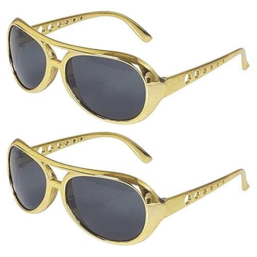 Sarini 2 Stück goldene Elvis-Brille,modischer Stil,50er-Jahre-Brille,Hippie-Disko-Kostümzubehör,Halloween-Kostüm Sarini 2 Stück goldene Elvis-Brille,modischer Stil,50er-Jahre-Brille,Hippie-Disko-Kostümzubehör,Halloween-Kostüm von Sarini