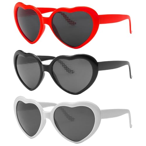 Sarini 3 Stück Herz-Brillen-Effekt – 3D-Herz-Beugungsbrille für Karneval, Musikfestivals, Partys, Bars, Veranstaltungen im Freien, Nachtclubs – lustiges Accessoire für Jede Feier von Sarini