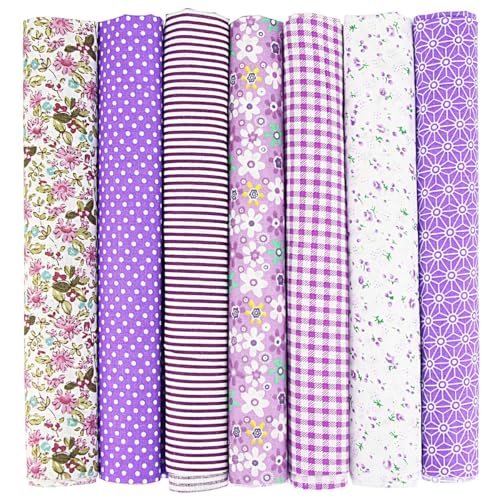 Sarini 50 x 50 cm Baumwoll-Bastelstoff-Bündel, Patchwork, 7-teilig, Patchwork-Baumwollstoff für DIY, handgenähter Quiltstoff, Stoffe mit verschiedenen Mustern (Ton – Lila) von Sarini