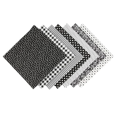 Sarini 7-teiliges Baumwoll-Bastelstoffbündel, Patchwork, 50 x 50 cm, Patchwork-Baumwollstoff für DIY, handgenähter Quiltstoff, Stoff mit verschiedenen Mustern (Ton – Schwarz) von Sarini