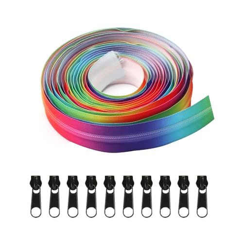 Sarini Reißverschlussband Nr. 5 in Regenbogenfarben, 4,5 Meter, Nylon-Spulenreißverschlüsse mit 10 schwarzen Reißverschlussschiebern zum Selbernähen, Basteln, Taschen, Gepäck und Jacken Sarini Reißverschlussband Nr. 5 in Regenbogenfarben, 4,5 Meter, Nylon-Spulenreißverschlüsse mit 10 schwarzen Reißverschlussschiebern zum Selbernähen, Basteln, Taschen, Gepäck und Jacken von Sarini